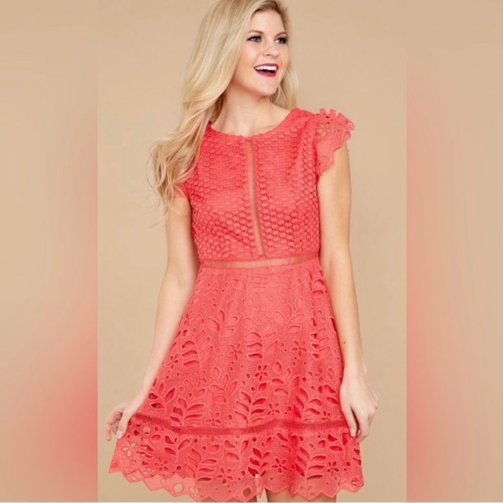 BB Dakota Pink Coral Lace Eyelet Dress- Size 0 Vs